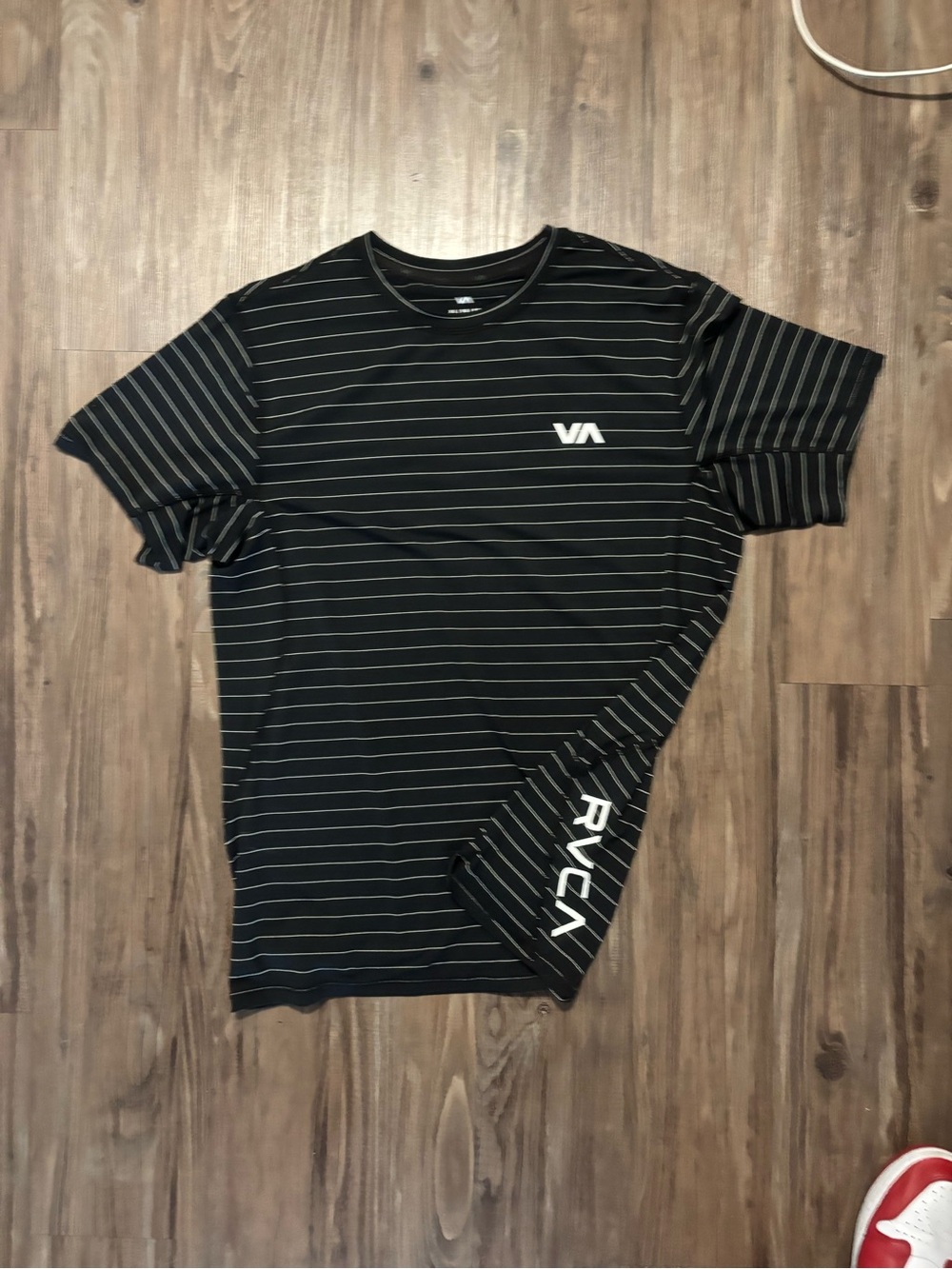 RVCA Black Striped Crew Tee with White Logo